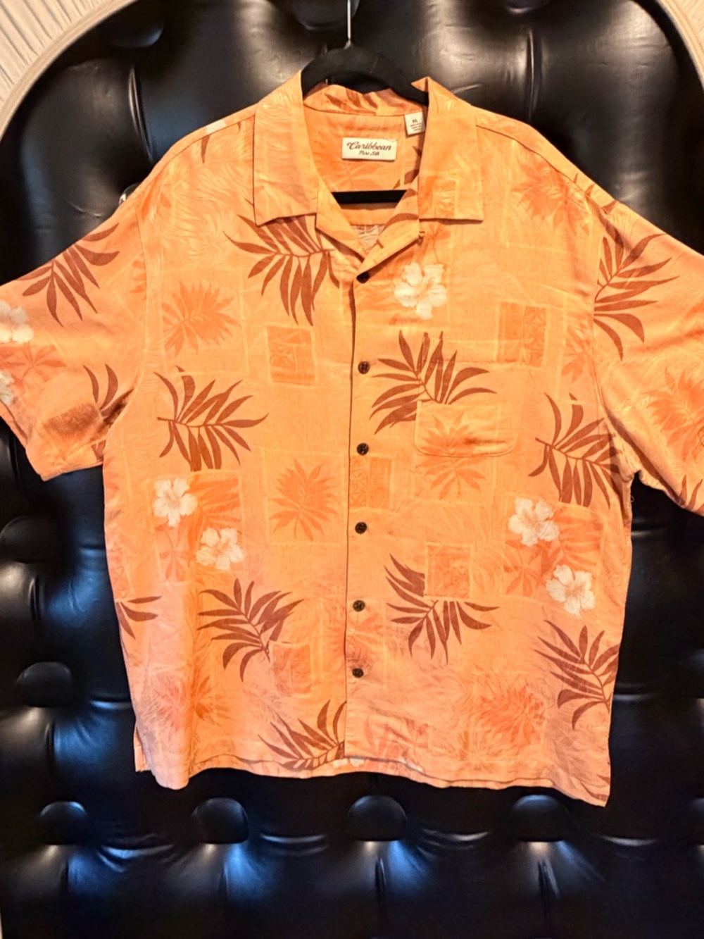 🌴🌴🌴BOGOHO🌴🌴🌴Caribbean Orange Tropical Print 100% Silk Camp Shirt-XL